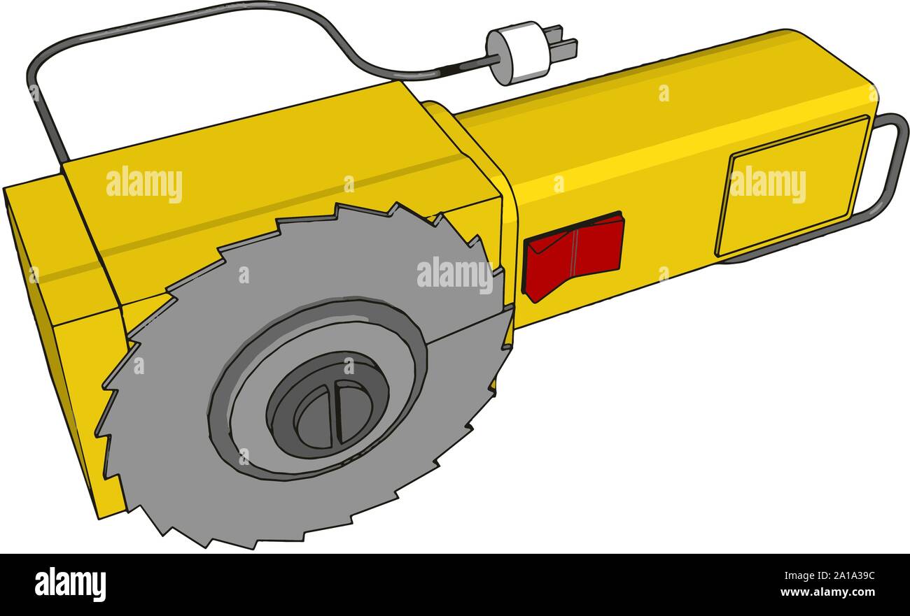 Yellow electric saw, illustration, vector on white background. Stock Vector