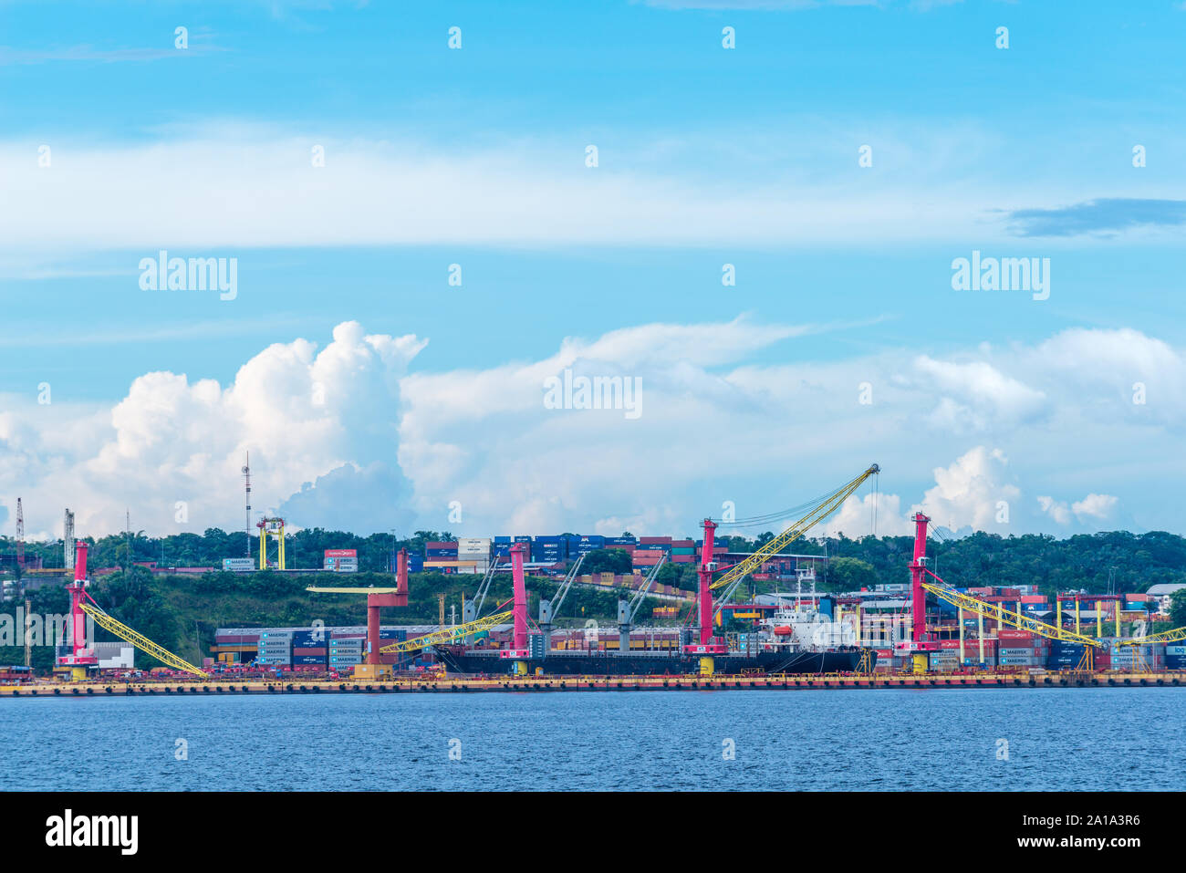 Container terminal near  Manaus, Rio Solimoes, Amazonas, The Amazon, Brazil, Latin America Stock Photo