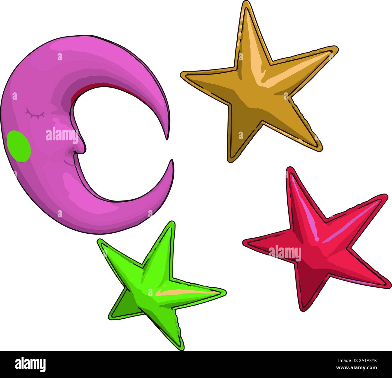 Stars and moon, illustration, vector on white background. Stock Vector
