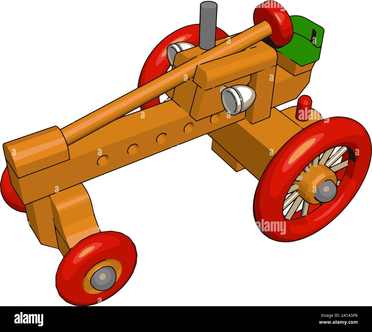 Red tractor toy, illustration, vector on white background. Stock Vector