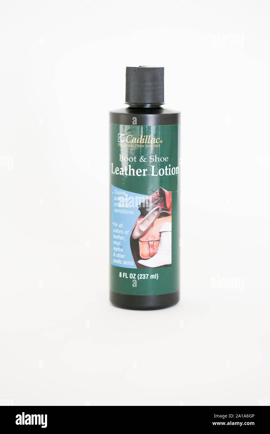 Princeton New Jersey September 24 2019:Cadillac Boot and Shoe Leather Lotion Conditions, Cleans, Restores, Protects and Polishes all Colors of Leather Stock Photo