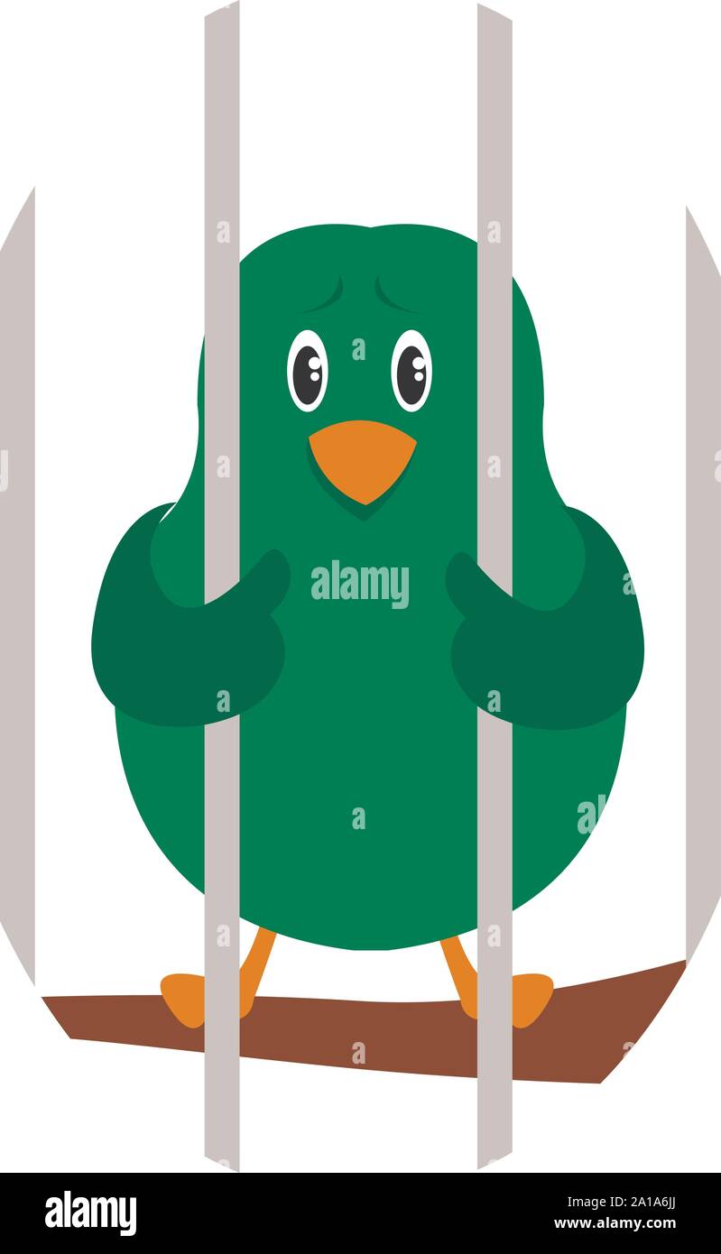 Bird in cage, illustration, vector on white background. Stock Vector