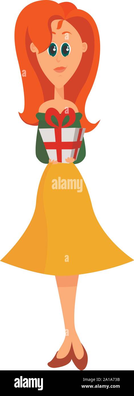 Girl in yellow skirt, illustration, vector on white background. Stock Vector