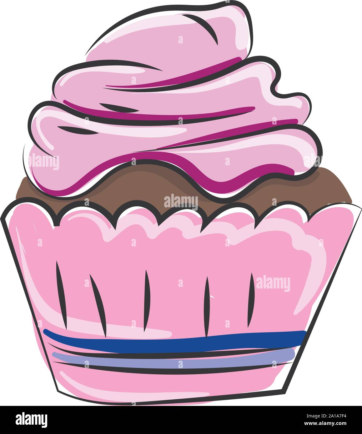 Pink cupcake, illustration, vector on white background. Stock Vector