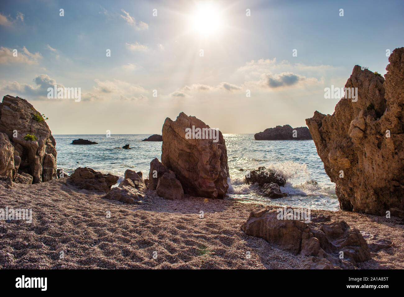 Beautiful seascape, Kathisma beach, west coast of Lefkada island, Greece. Stock Photo