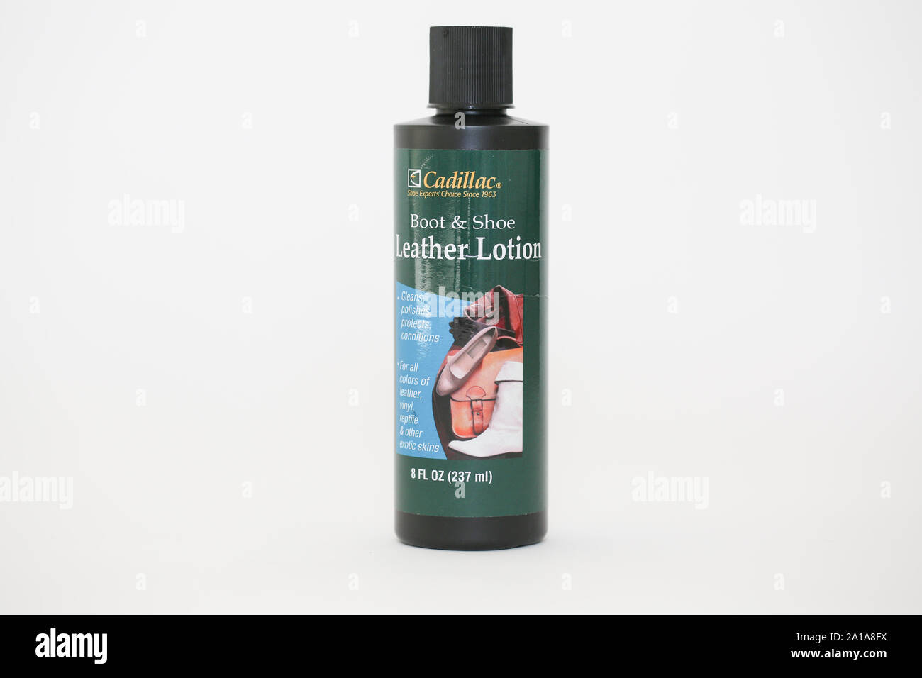 Princeton New Jersey September 24 2019:Cadillac Boot and Shoe Leather Lotion Conditions, Cleans, Restores, Protects and Polishes all Colors of Leather Stock Photo