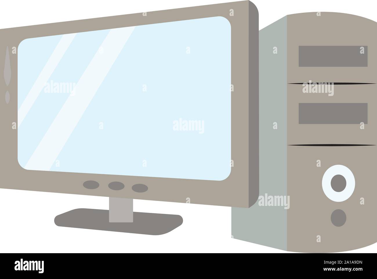 Computer setup, illustration, vector on white background. Stock Vector