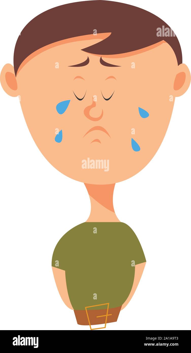 Boy is crying, illustration, vector on white background. Stock Vector