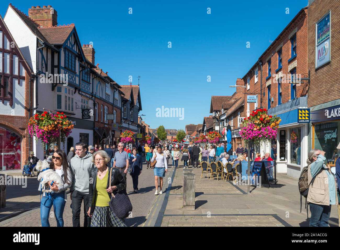 Overseas tourists in Henley Street, Stratford-upon-Avon, Warwickshire, UK Stock Photo