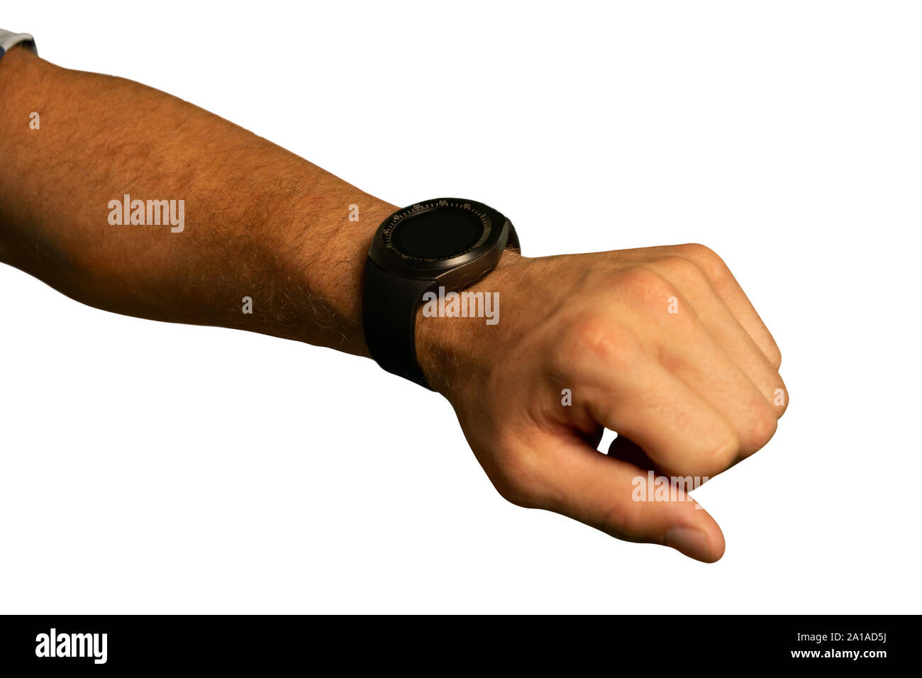 Young man wearing a smartwatch Stock Photo