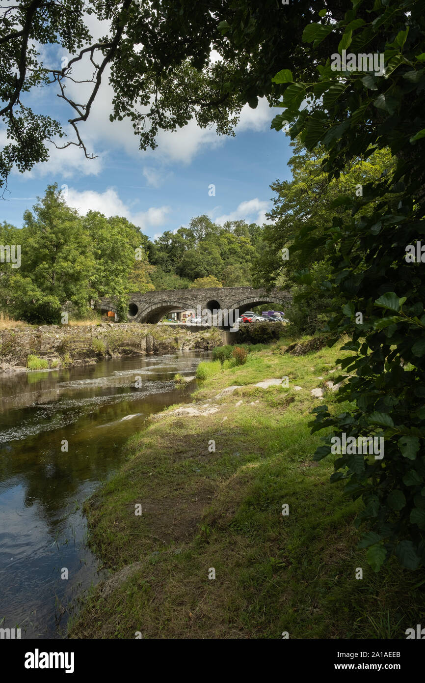 Travel and tourism: Summer afternoon, Cenarth and the River Teifi, Ceredigion , rural mid Wales UK Stock Photo