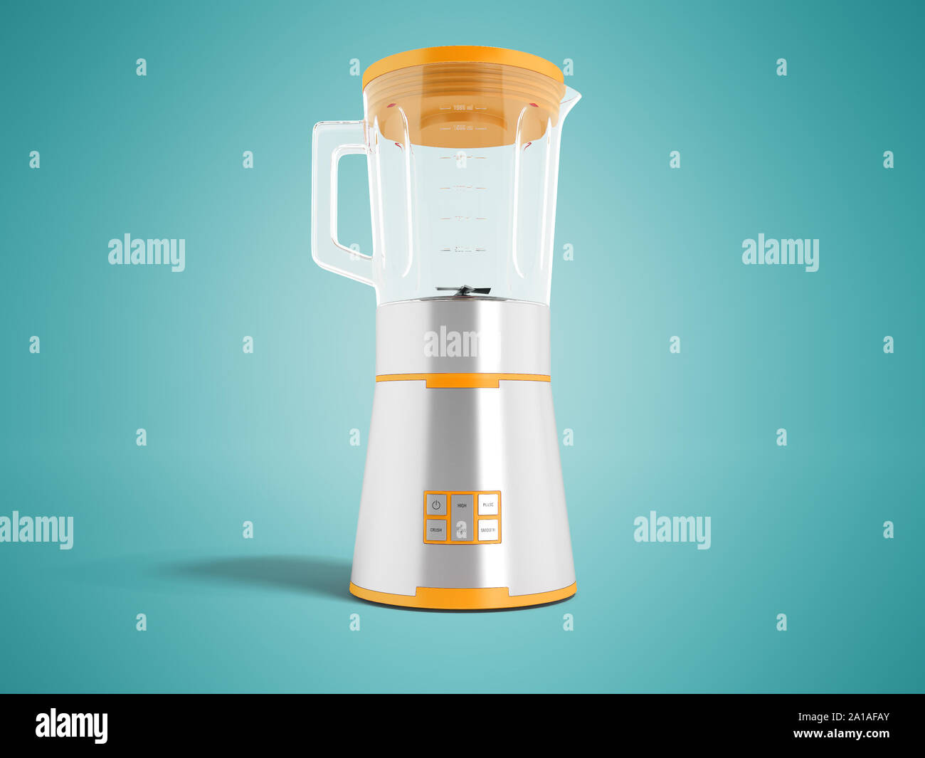 Modern electric blender with glass metal cup with orange inserts with