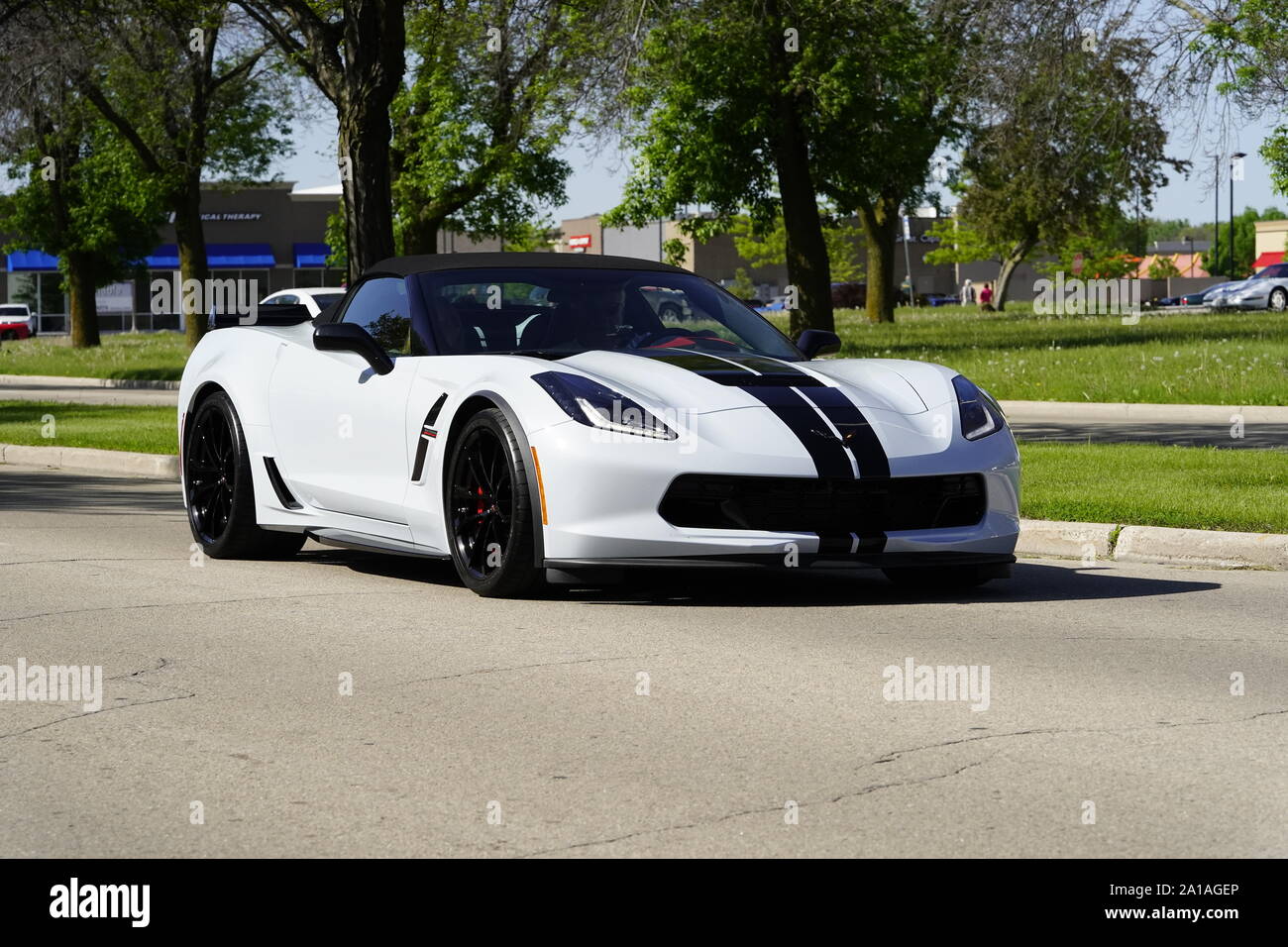 Many Owners of Chevrolet Corvettes of 1960 to 2010 came out to take a ride in Corvette trip around the lake traveling event, Fond du Lac, Wisconsin Stock Photo