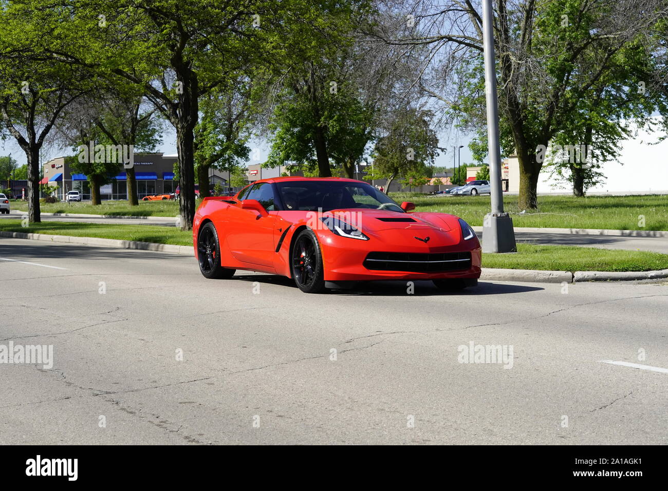 Many Owners of Chevrolet Corvettes of 1960 to 2010 came out to take a ride in Corvette trip around the lake traveling event, Fond du Lac, Wisconsin Stock Photo