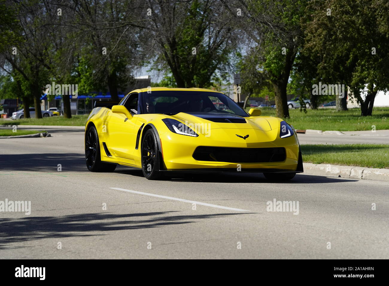 Many Owners of Chevrolet Corvettes of 1960 to 2010 came out to take a ride in Corvette trip around the lake traveling event, Fond du Lac, Wisconsin Stock Photo