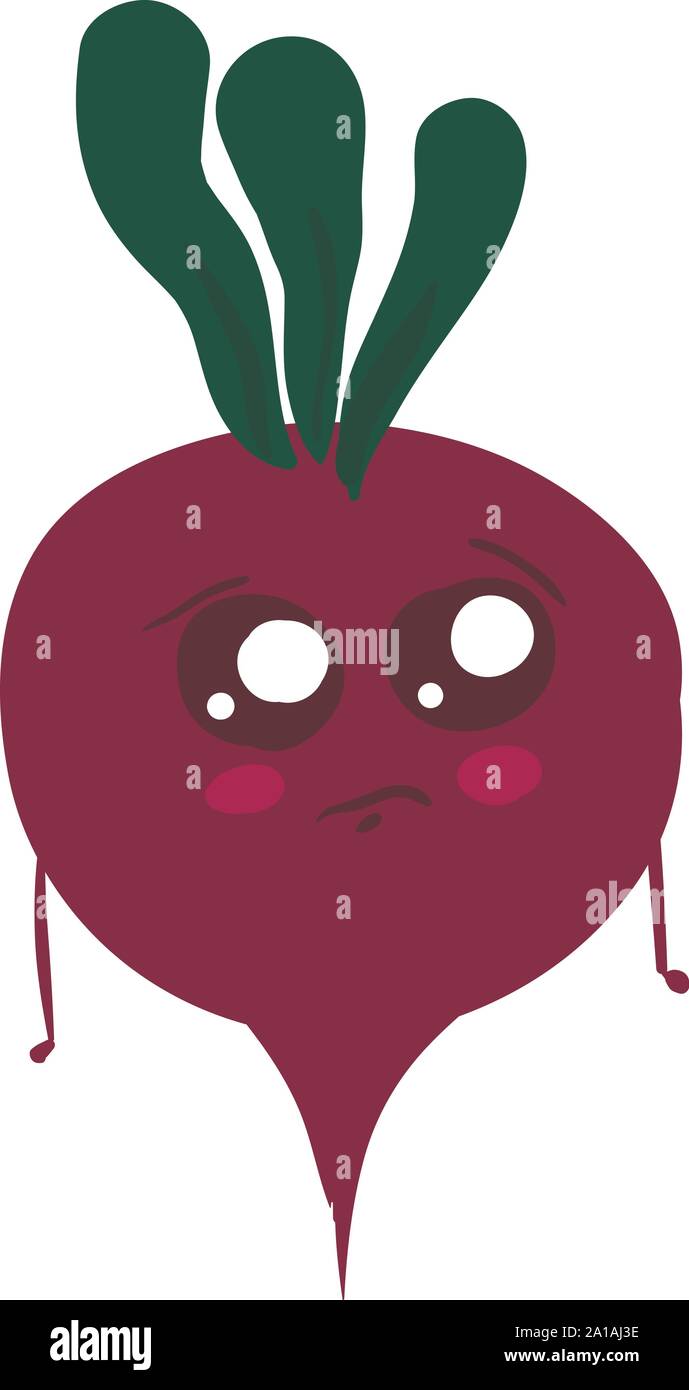 Sad beet, illustration, vector on white background. Stock Vector