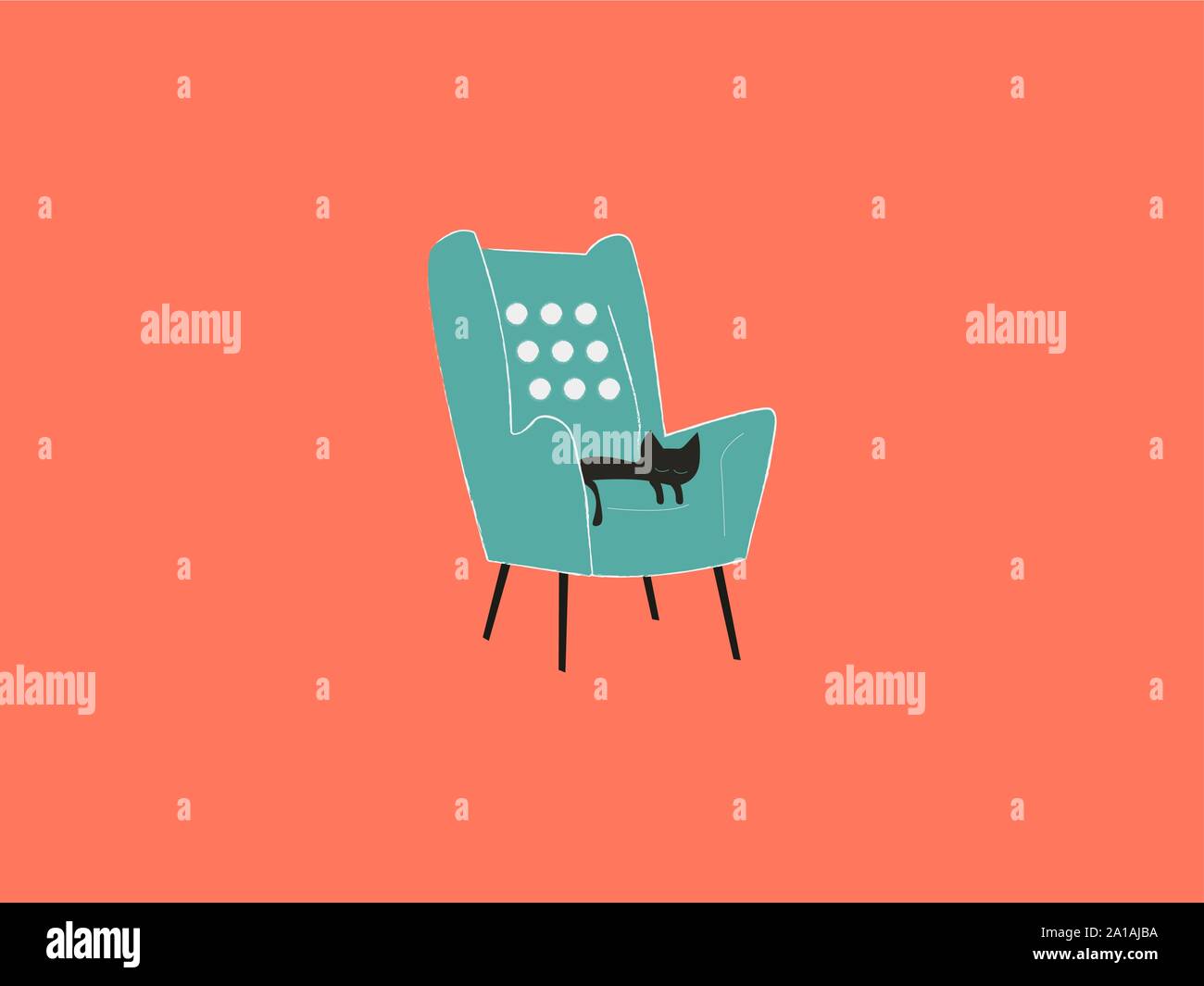 Sleeping cat on sofa, illustration, vector on white background. Stock Vector