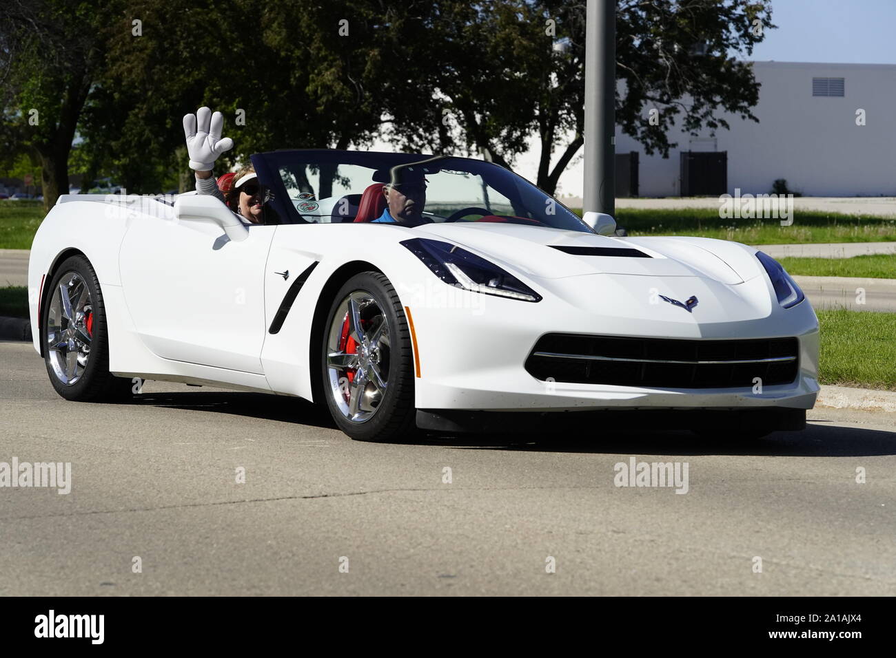 Many Owners of Chevrolet Corvettes of 1960 to 2010 came out to take a ride in Corvette trip around the lake traveling event, Fond du Lac, Wisconsin Stock Photo