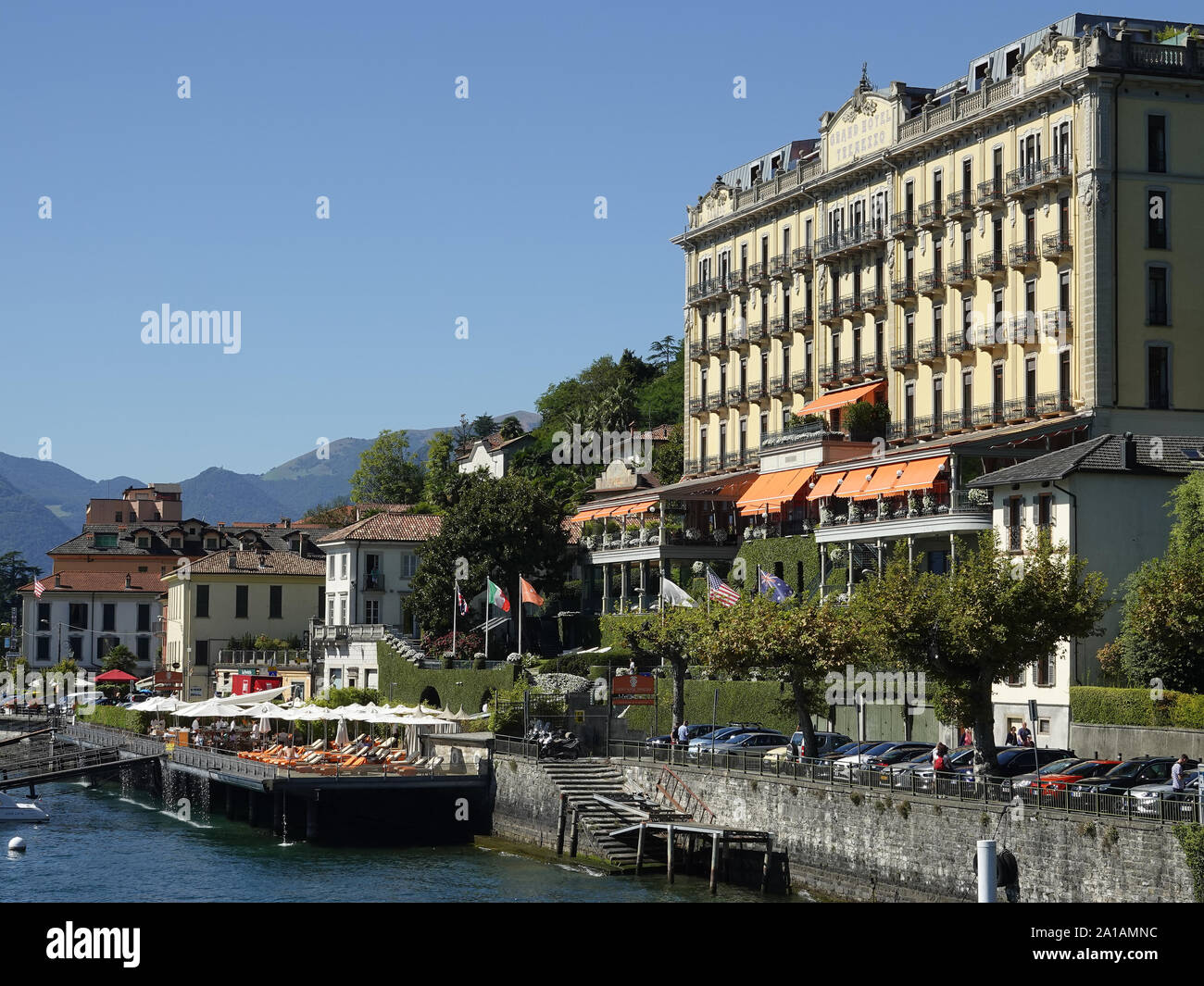 Grand Hotel Tremezzo on Italy's iconic and beautiful Lake Como,Italy Stock Photo
