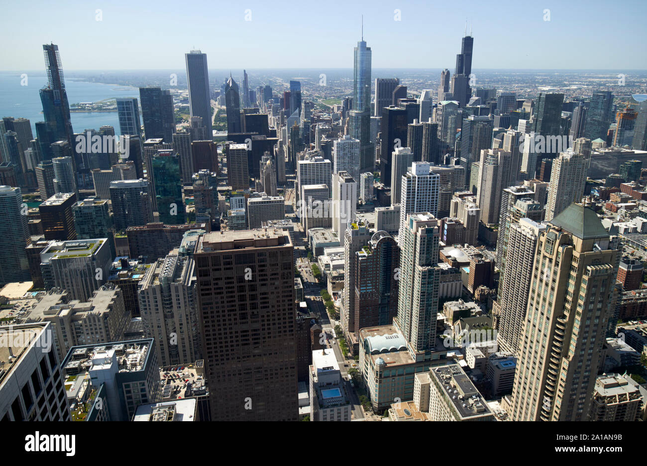 view over streeterville and chicago loop seen through the windows of the john hancock center chicago illinois united states of america Stock Photo