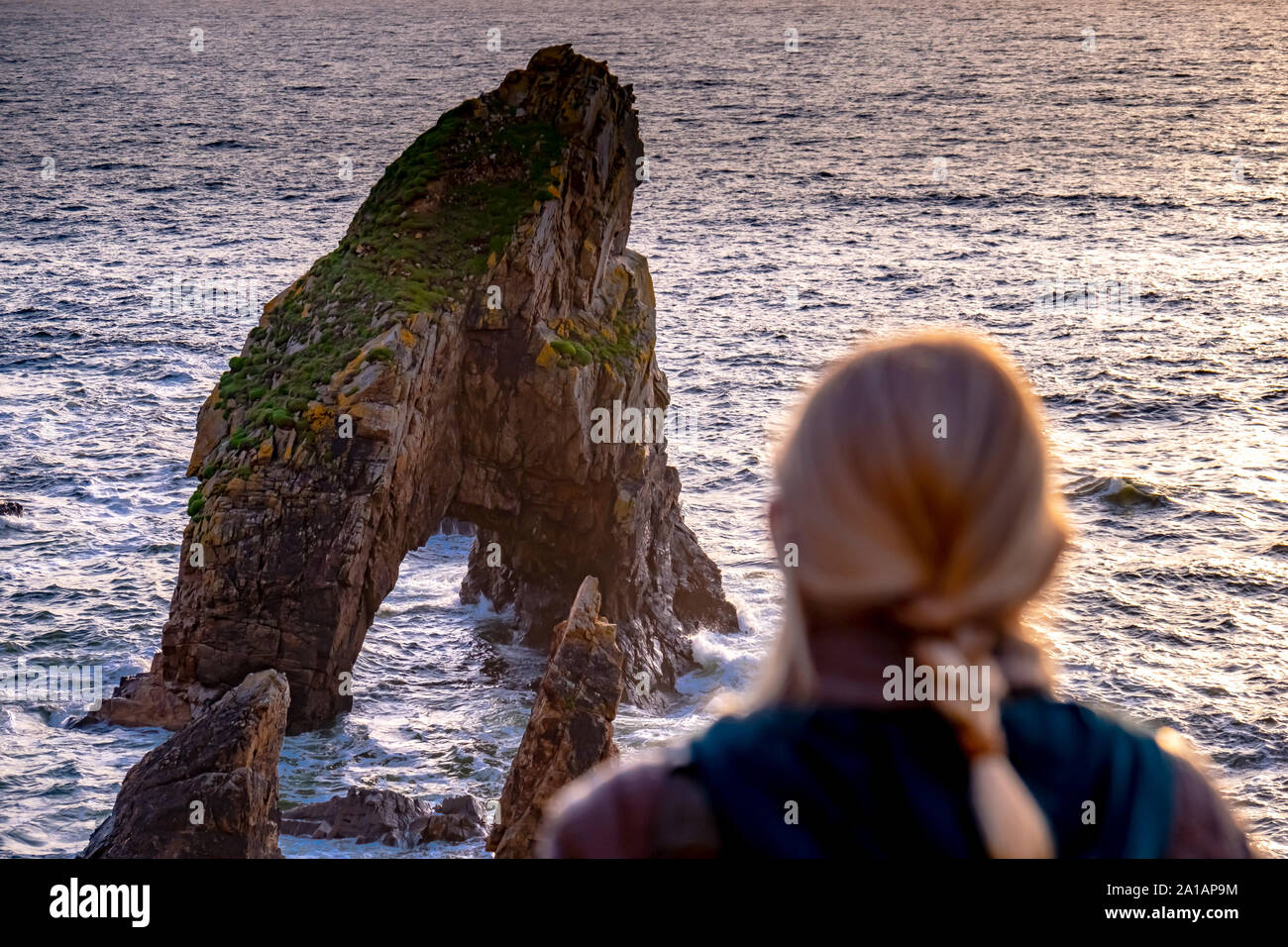Crohy Head Sea Arch Breeches during sunset - County Donegal, Ireland. Stock Photo