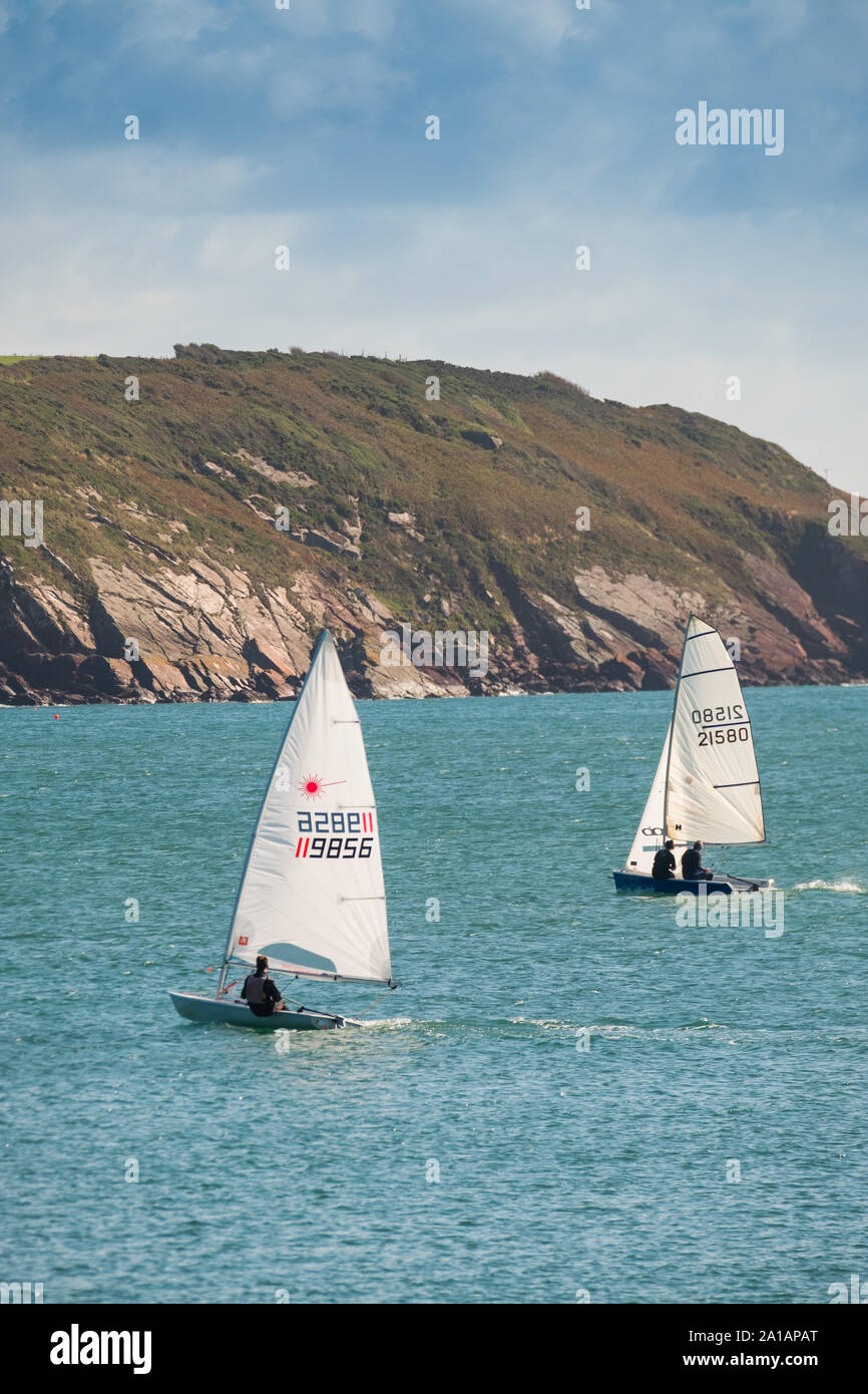 Small racing yachts at Dale, Pembrokeshire, south west wales UK. Stock Photo
