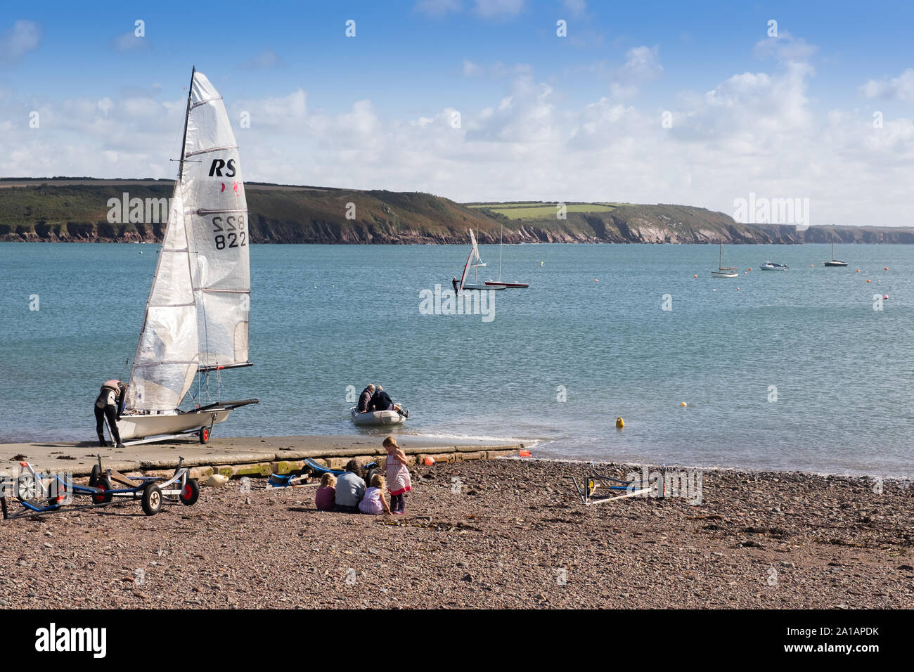 Small racing yachts at Dale, Pembrokeshire, south west wales UK. Stock Photo