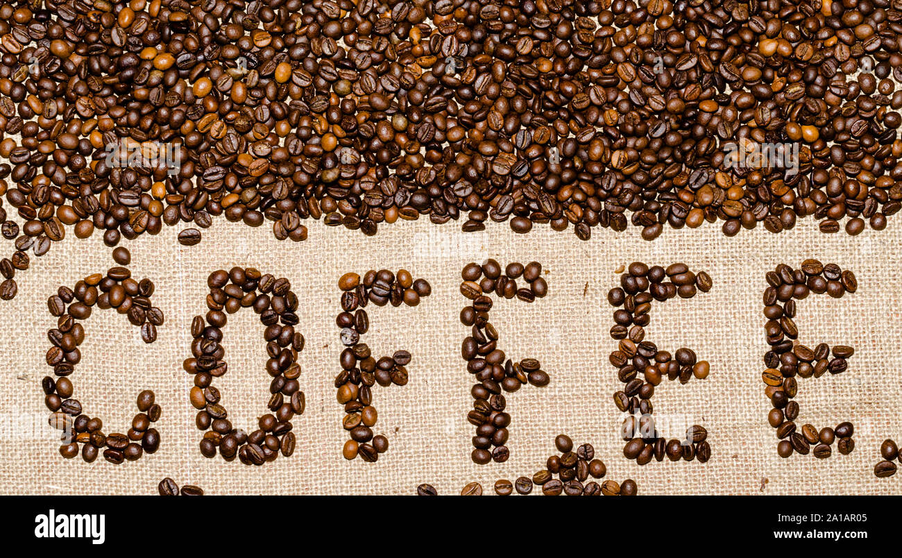 coffee word composed of coffee beans Stock Photo Alamy