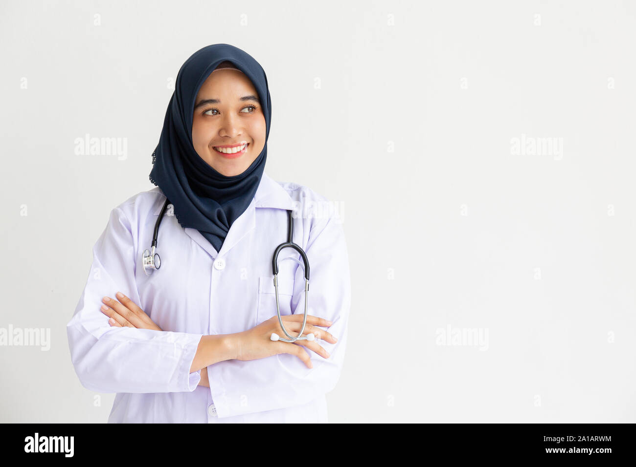 Young Arab Muslim Intern Doctor Women Smile On Isolate White Background Concept For Islam People 