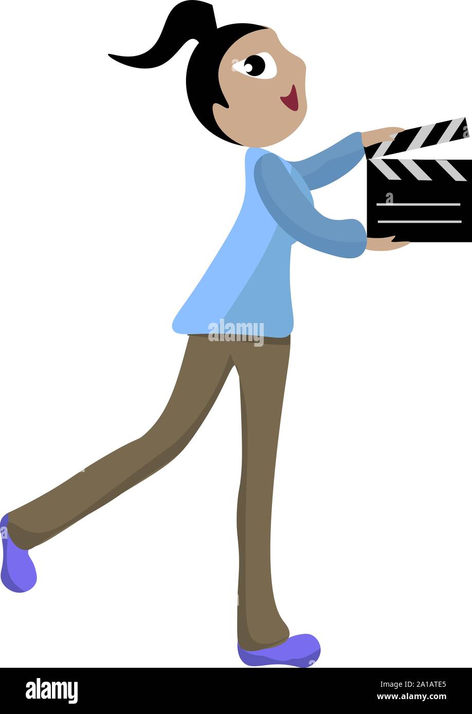 Clapperboard girl, illustration, vector on white background. Stock Vector