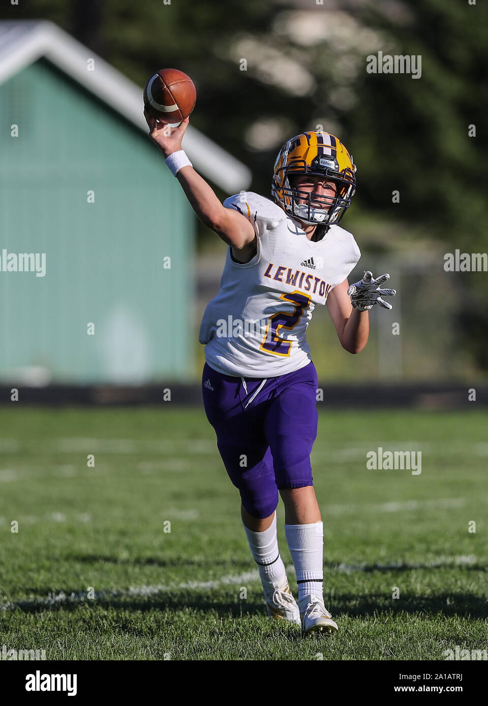 Football action with Lewiston vs Lakeland jv in Rathdrum, Idaho. Stock Photo