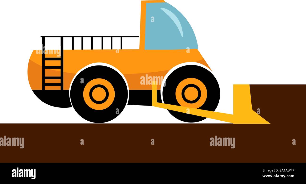 Yellow bulldozer, illustration, vector on white background. Stock Vector