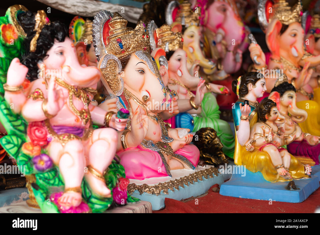 Idols of Hindu lord Ganesh/Ganesha being sold in Goa, India on the 