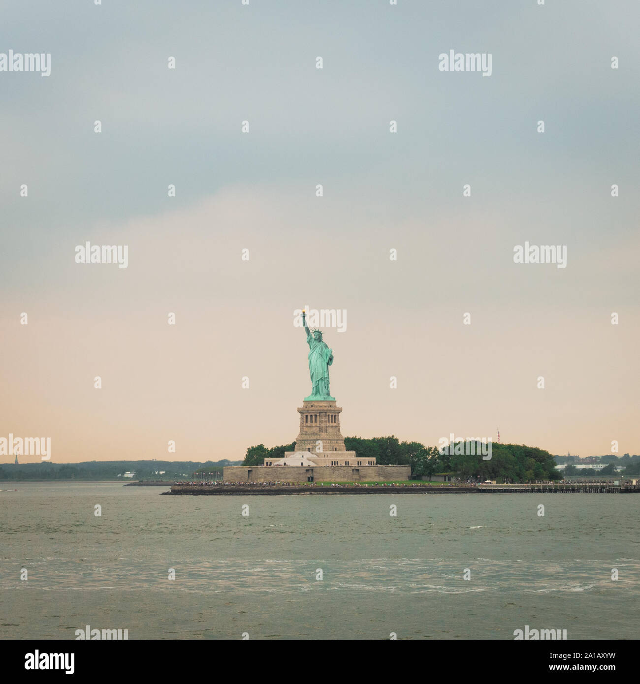 The statue of Liberty from the distance, in New York City Stock Photo