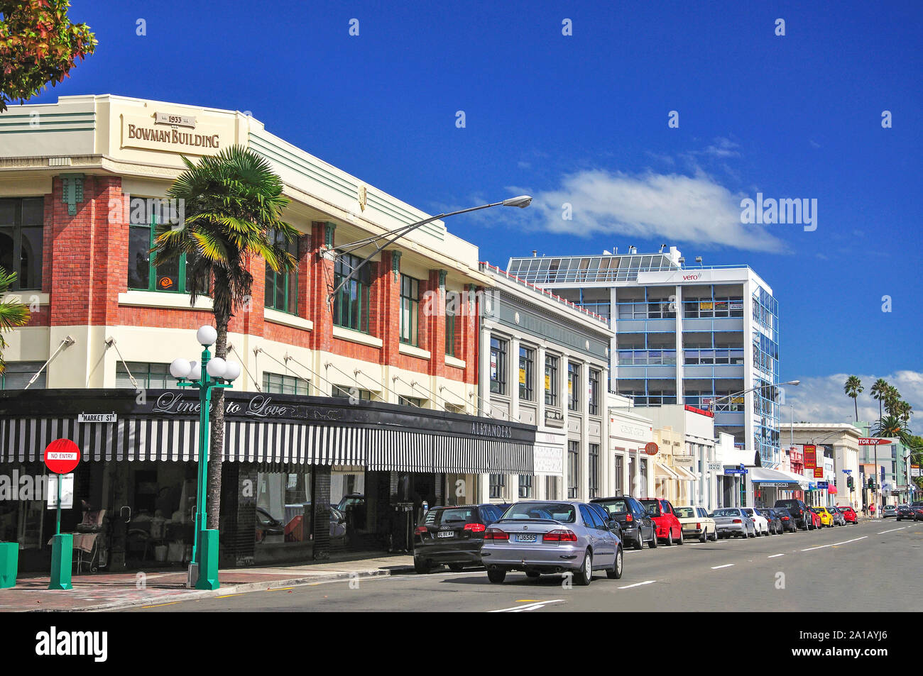 Art Deco buildings on Tennyson Street, Napier, Hawke's Bay Region, North Island, New Zealand Stock Photo