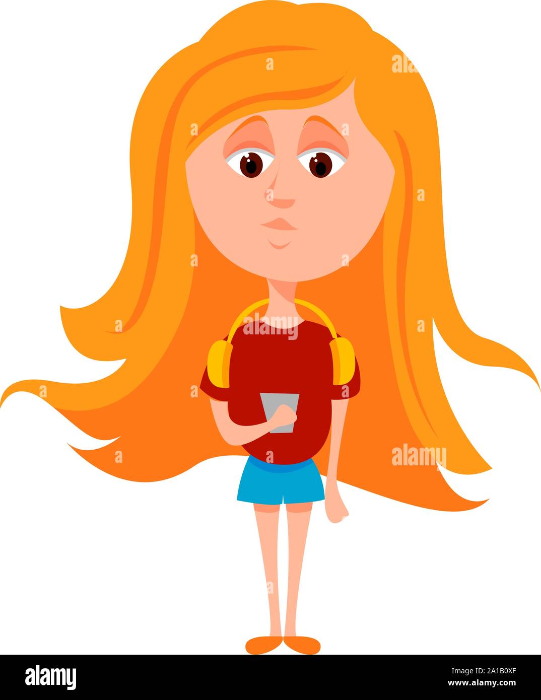 Girl with headphones, illustration, vector on white background Stock