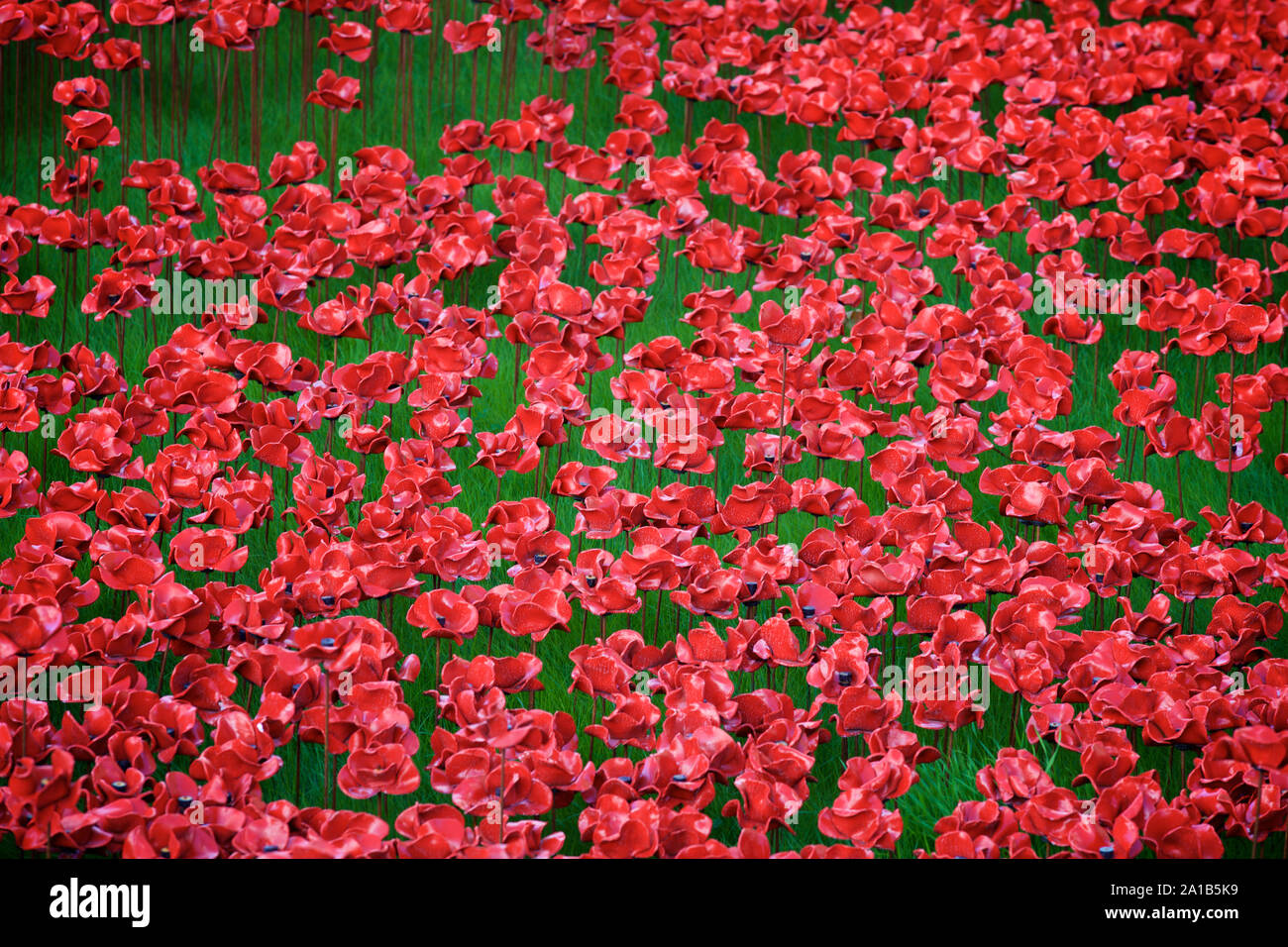 Blood Swept Lands and Seas of Red installation at The Tower of London marking 100 years since the 1st World War. Stock Photo
