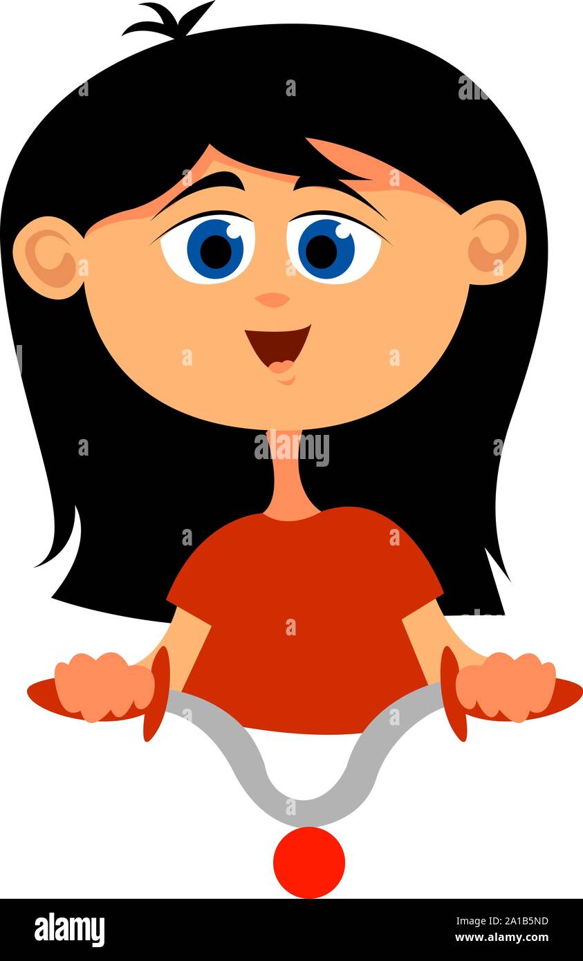 Girl on bicycle, illustration, vector on white background. Stock Vector