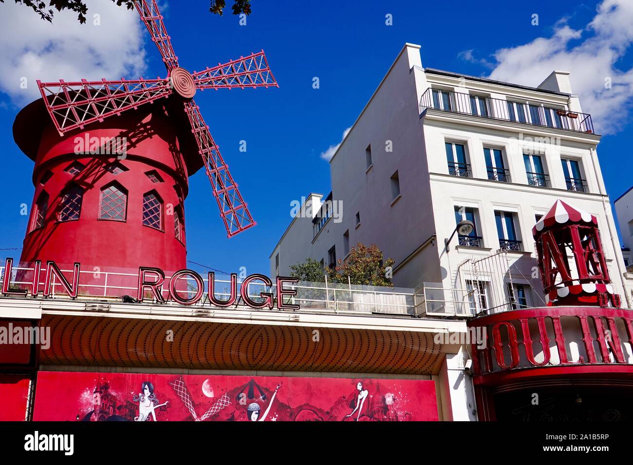 Moulin Rouge cabaret in Montmartre, Paris, France. Stock Photo