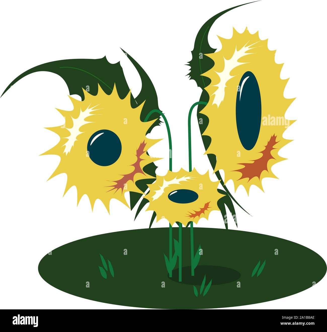 Sunflowers, illustration, vector on white background. Stock Vector