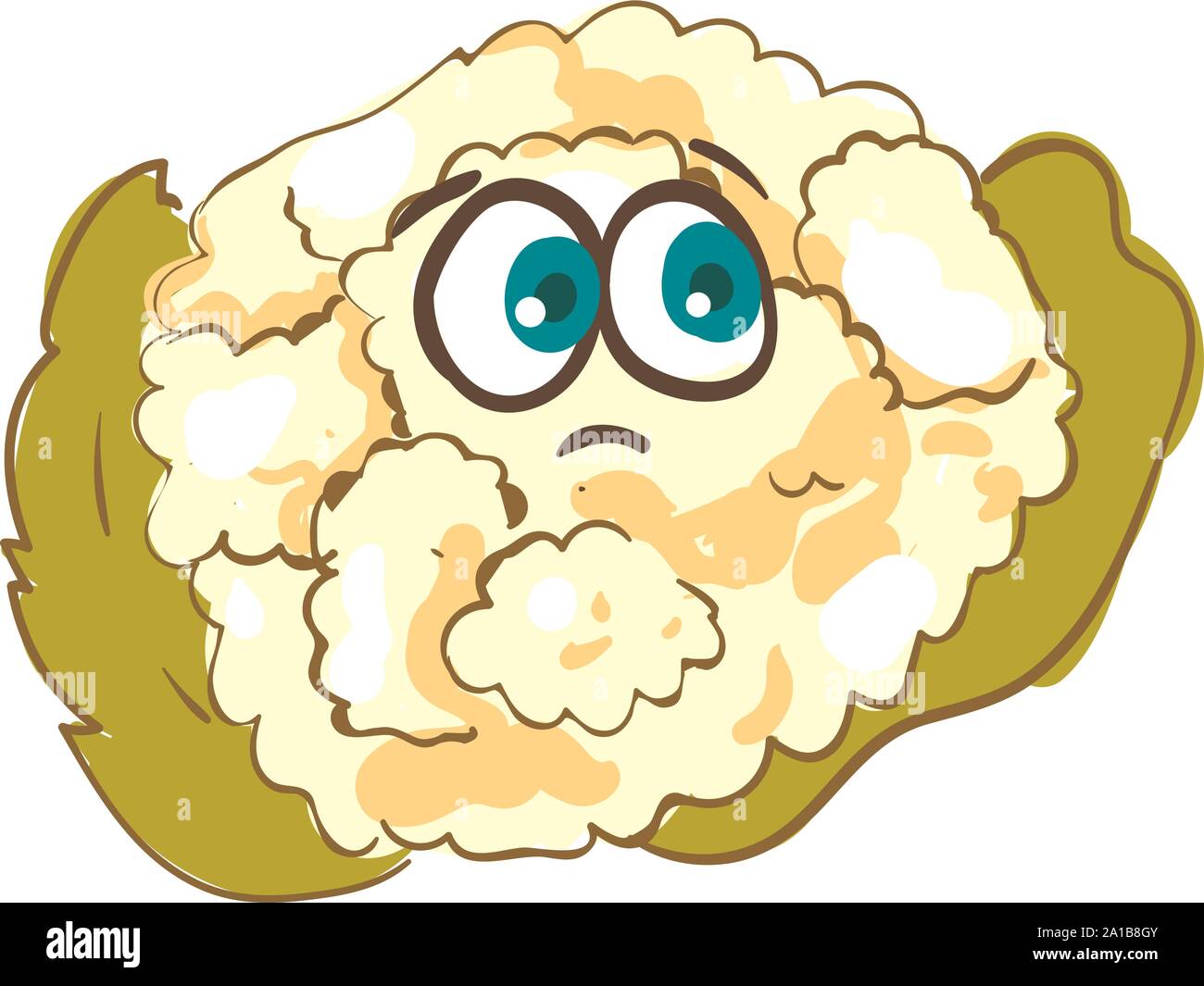 Sad cauliflower, illustration, vector on white background. Stock Vector