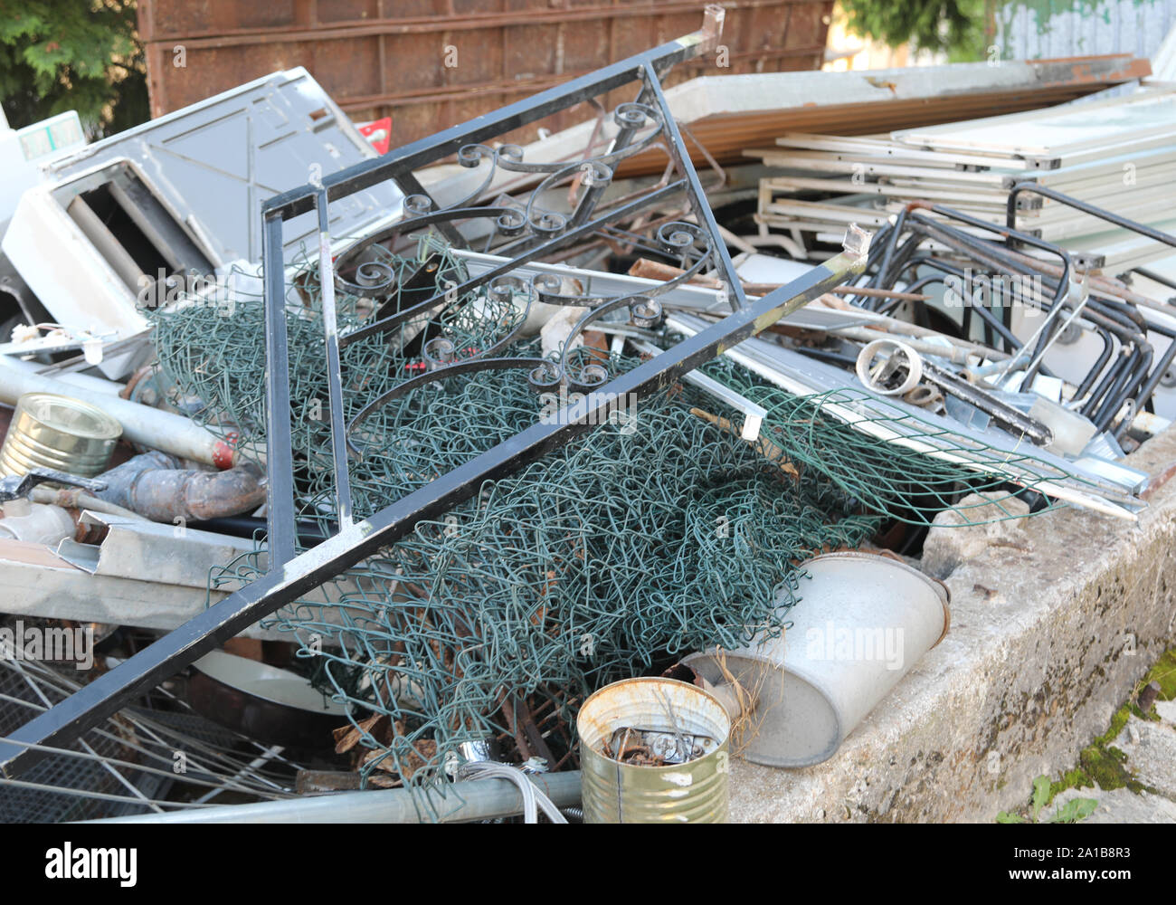 Collection center with many pieces of old rusted iron and wated metal Stock Photo