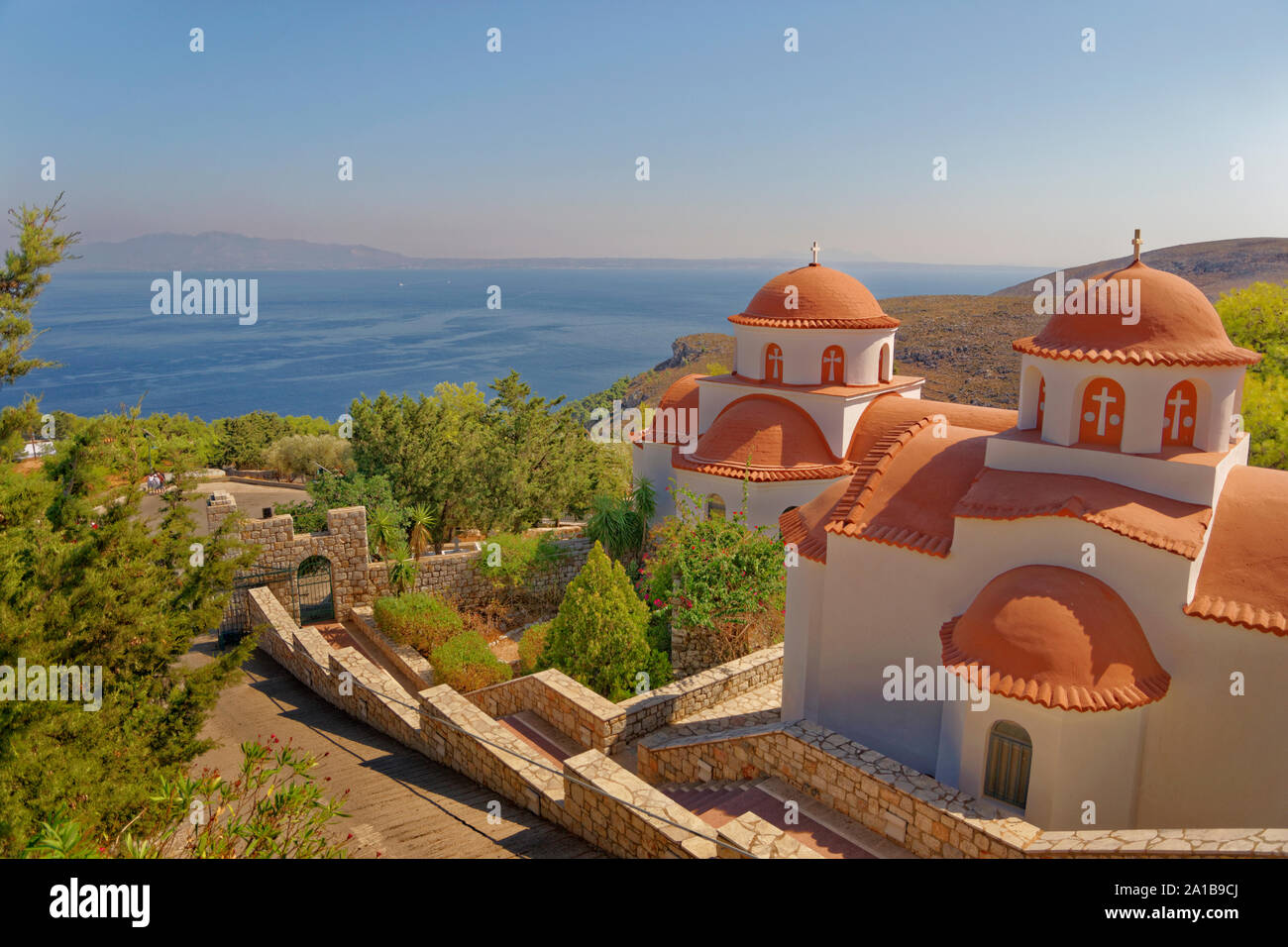 Convent and Monastery of St. Savvas at Pothia, the main town of Kalymnos Island in the Dodecanese group, Greece. Stock Photo
