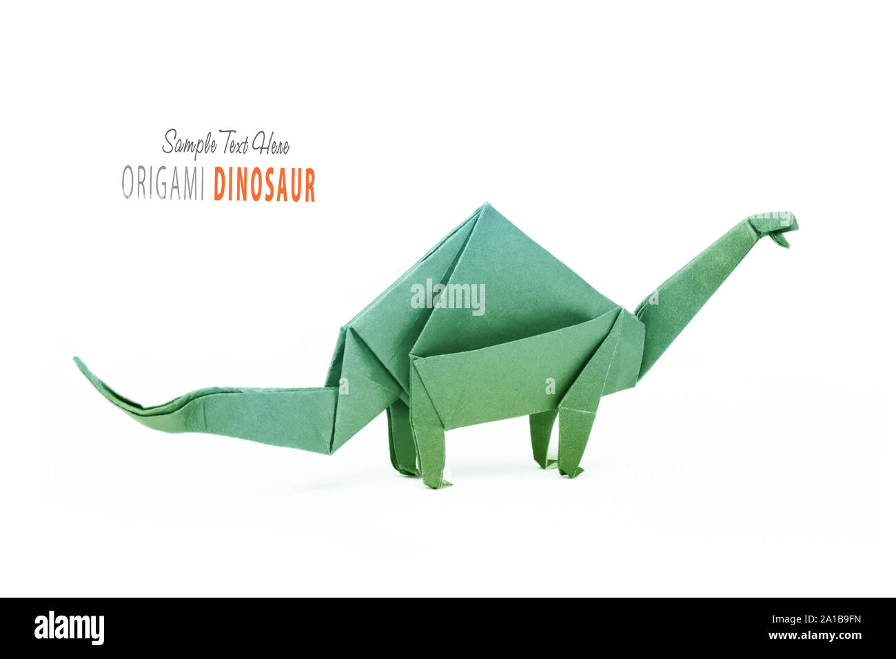 Isolated origami paper green dinosaur brontosaurus Stock Photo