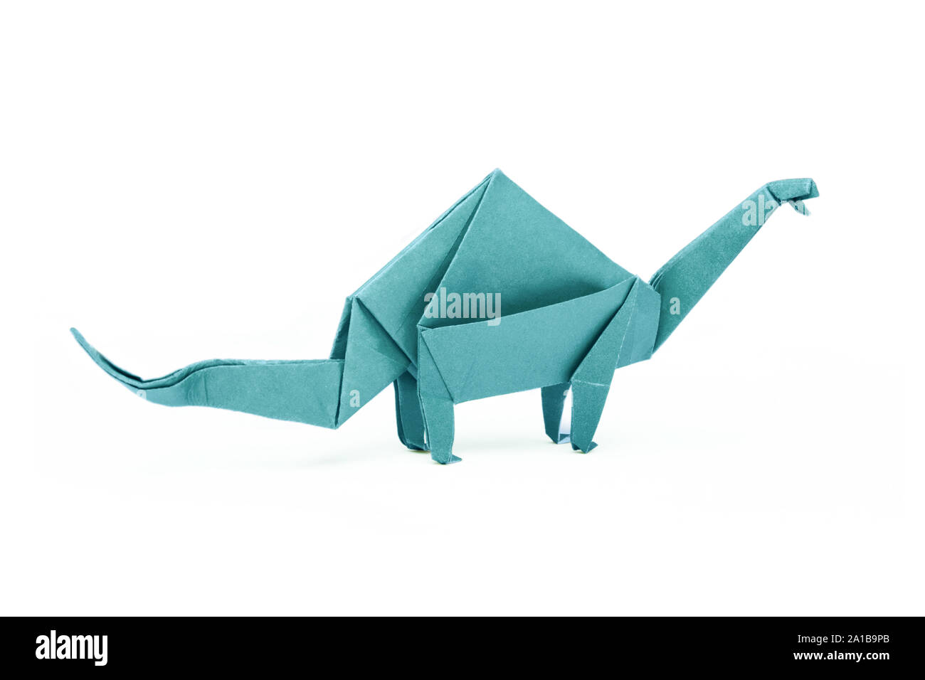 Isolated origami paper blue dinosaur brontosaurus Stock Photo