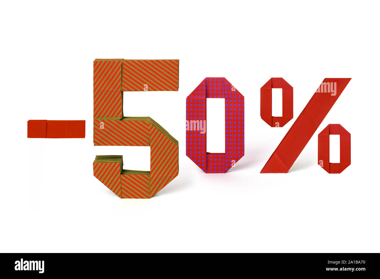 Origami text of discount sale 50 percent Stock Photo