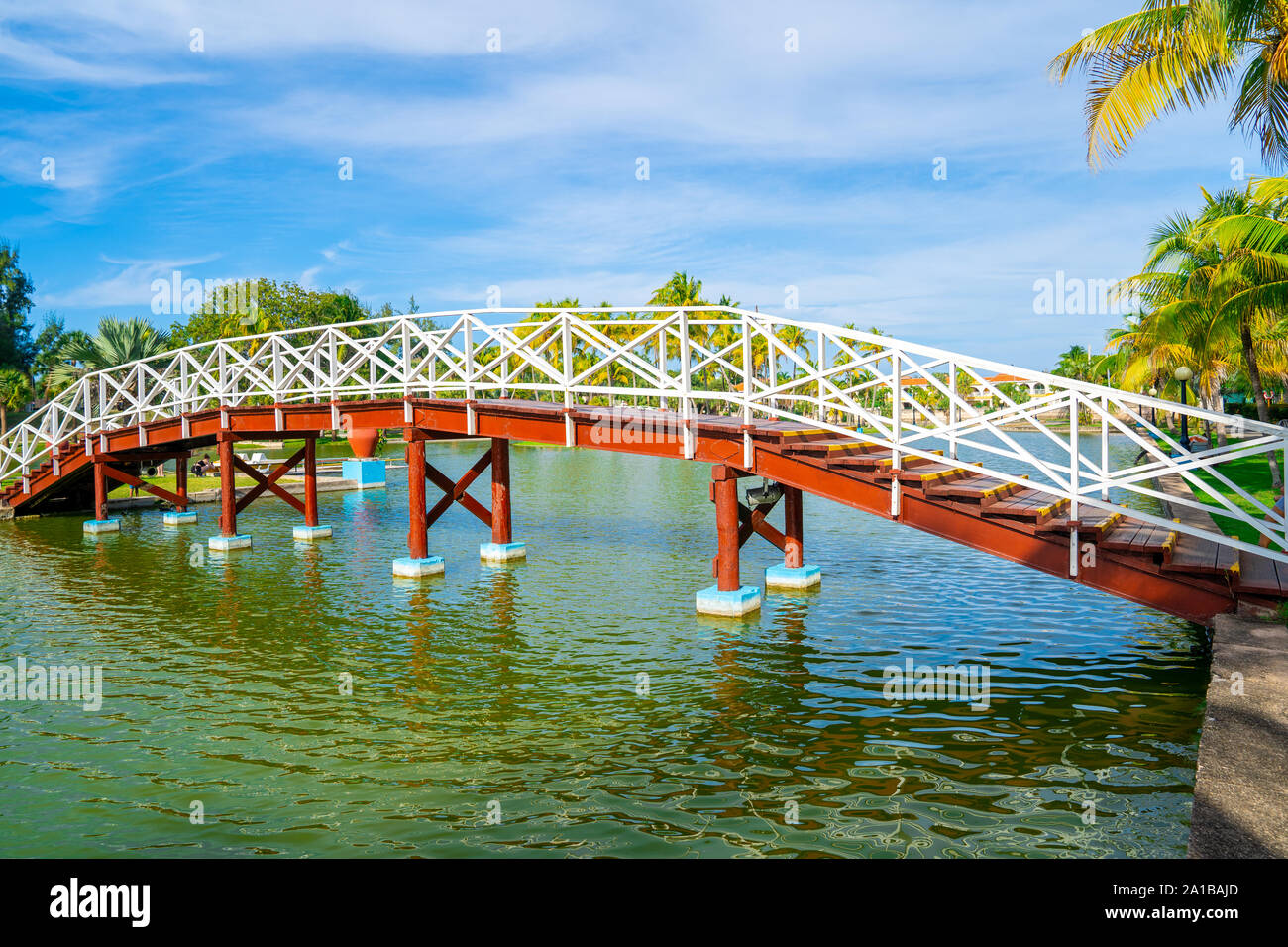 Wooden Bridge in Josone Park, Varadero Cuba. Stock Photo