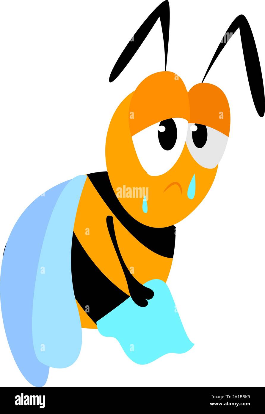 Sad bee, illustration, vector on white background Stock Vector Image