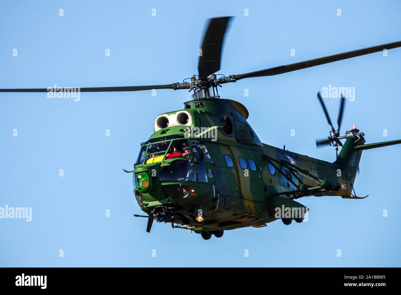 Romanian Air Force IAR 330 Puma helicopter flying Stock Photo