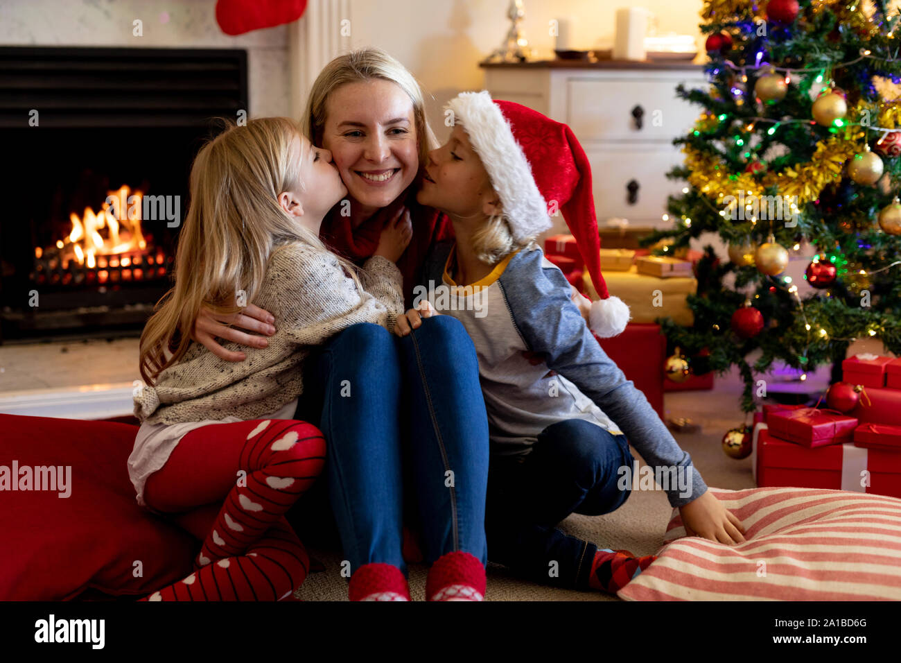 Family at home at Christmas time Stock Photo